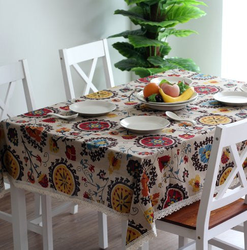 Ethnic style quality cotton &linen lacework dining tablecloth