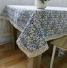 Classic linen & cotton flower printed blue tablecloth dustproof